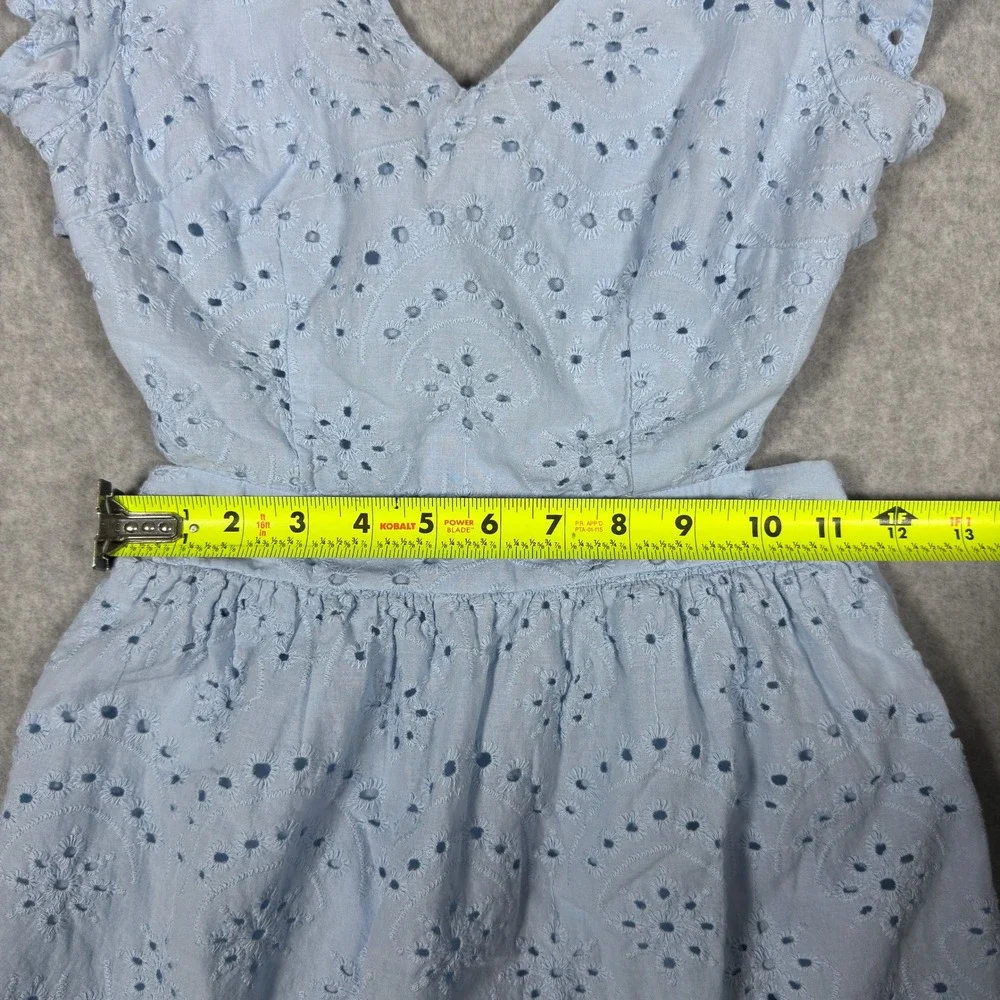 Jessica Simpson Light Blue Eyelet Cutout Ruffle Mini Dress Small Cotton